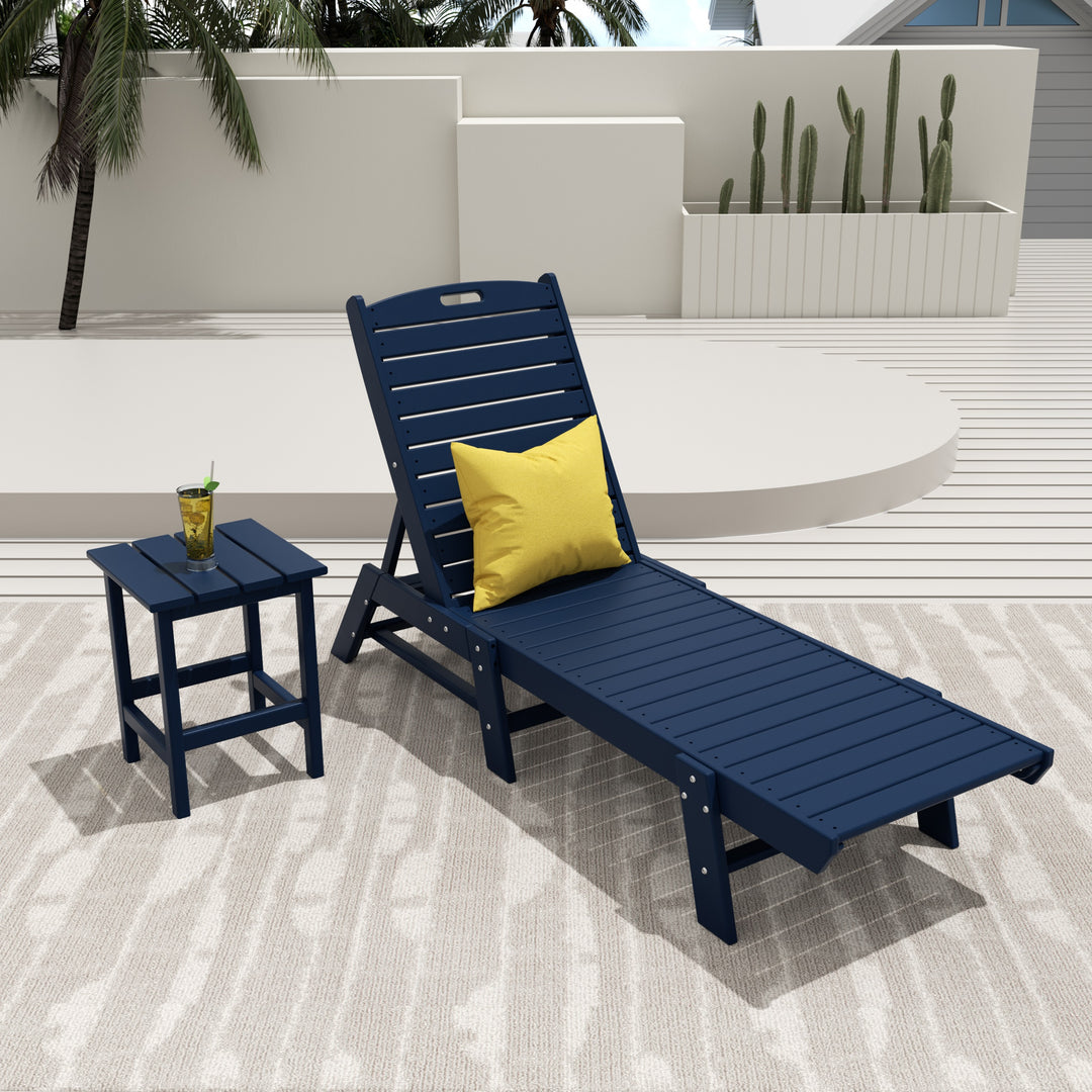 Malibu 2-Piece Poly Outdoor Patio Chaise Lounge Chair with Side Table Set