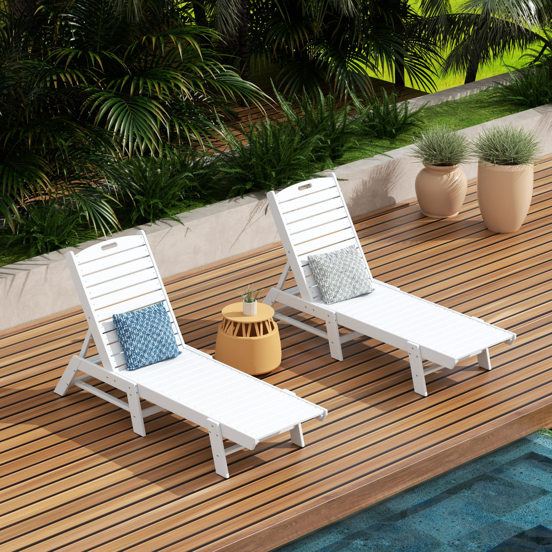Malibu Poly Reclining Outdoor Patio Chaise Lounge Chair Adjustable (Set of 2)