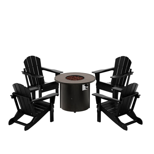 Malibu Outdoor Adirondack Folding Chair With Round Fire Pit Table