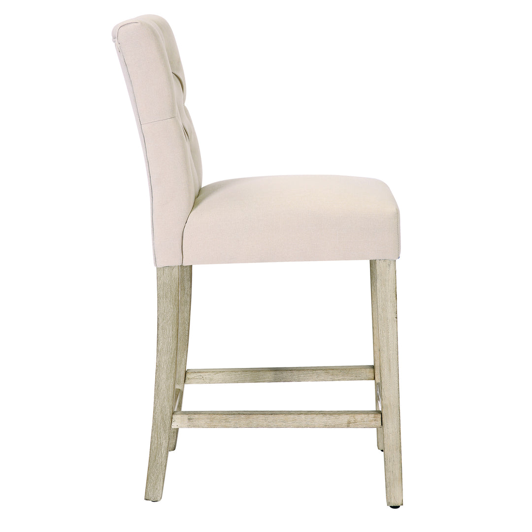 Hayes 24" Linen Fabric Tufted Counter Stool (Set of 3), Antique Gray