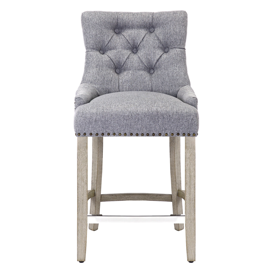 Hayes 24" Upholstered Tufted Wood Counter Stool, Antique Gray
