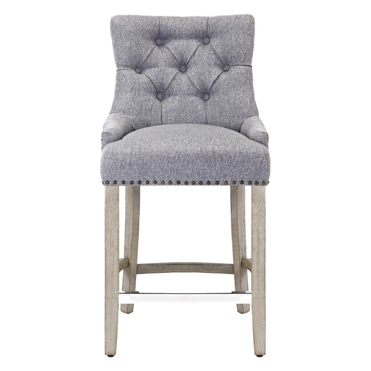 Hayes 24" Upholstered Tufted Wood Counter Stool, Antique Gray