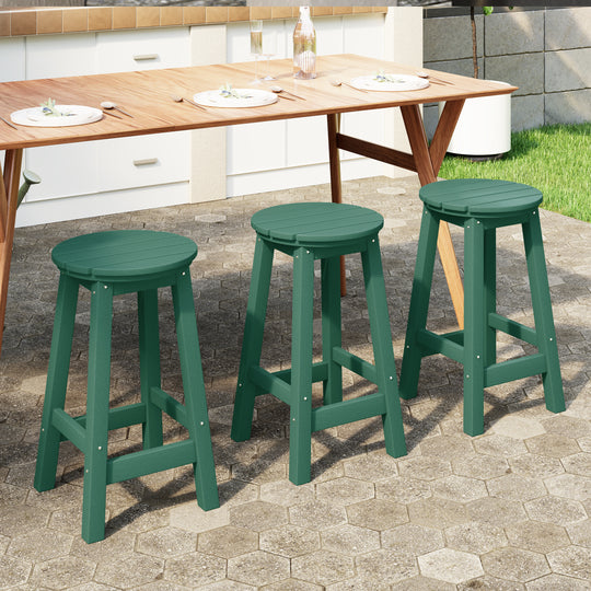 Malibu 24" HDPE Outdoor Patio Round Counter Height Bar Stool (Set of 3)
