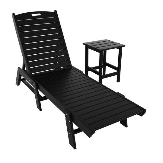 Malibu 2-Piece Poly Outdoor Patio Chaise Lounge Chair with Side Table Set