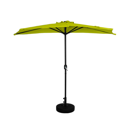 Lanai 9 ft. Aluminum Half Market Crank Lift Patio Umbrella with Black Round Base