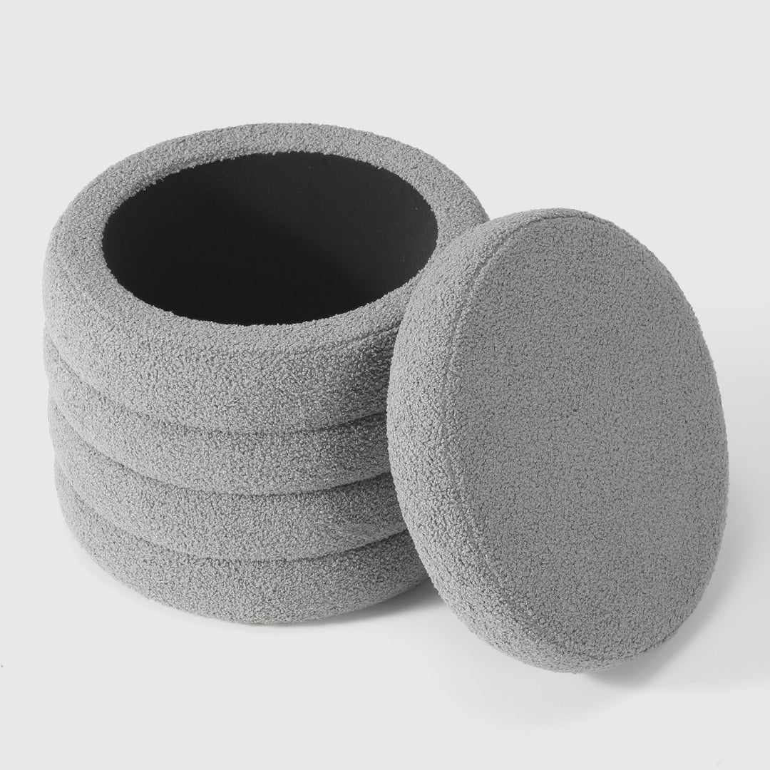 Alexandria Mid-Century Modern Faux Sherpa Round Storage Ottoman