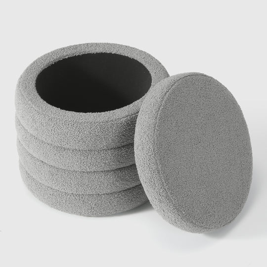 Alexandria Mid-Century Modern Faux Sherpa Round Storage Ottoman