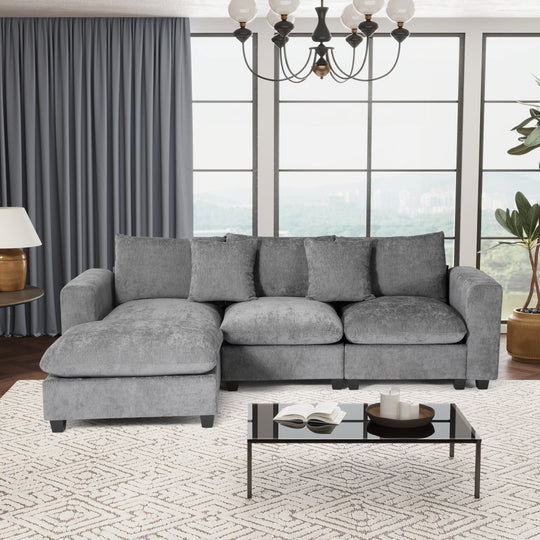 Augusta 99" Modular Chenille L-Shaped Sectional Sofa and Chaise With USB/Type-C Ports and Side Pockets