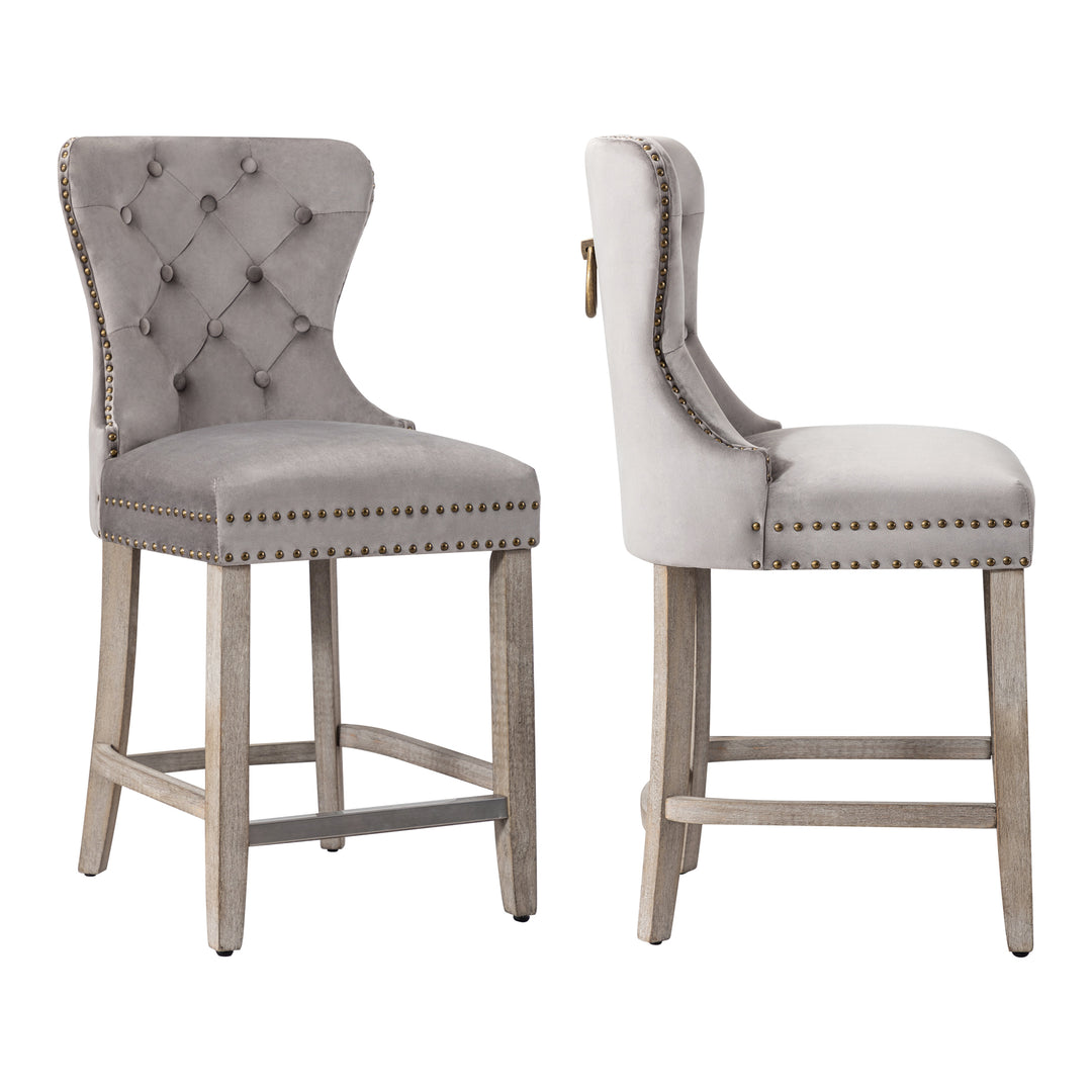 Wordford 24" Tufted Velvet Counter Stool (Set of 2), Antique Gray