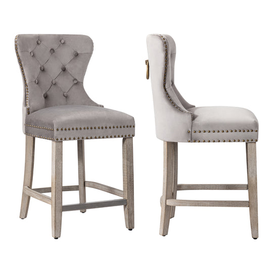 Wordford 24" Tufted Velvet Counter Stool (Set of 2), Antique Gray