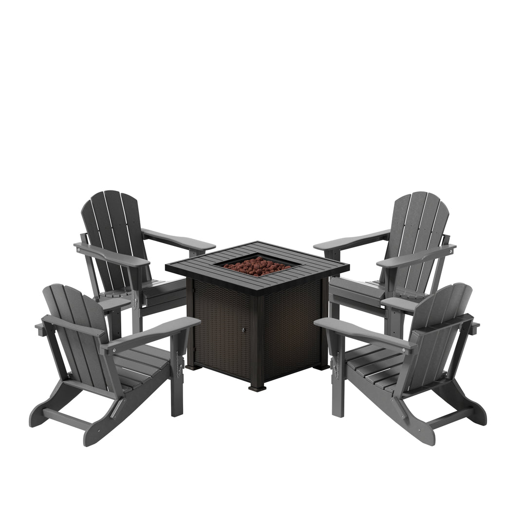 Malibu Modern Folding Poly Adirondack Chair With Square Fire Pit Table