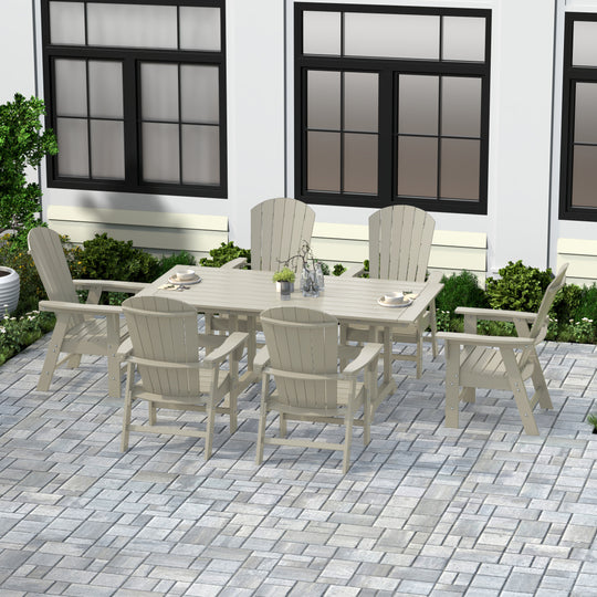 Dylan 7 Piece Outdoor Patio Dining Table and Adirondack Armchair Set
