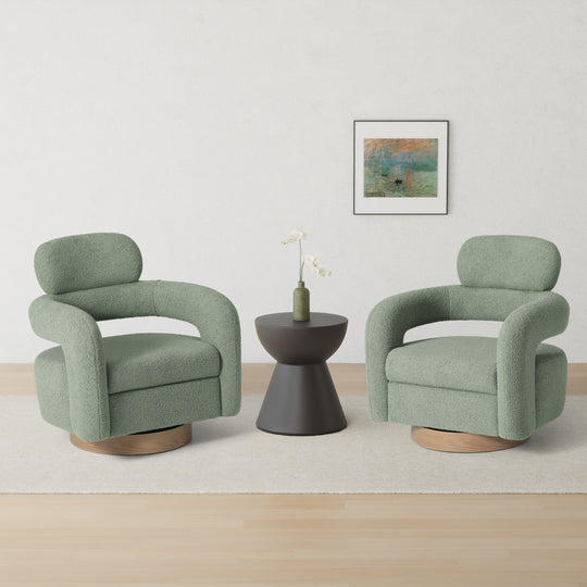 Alexandria Mid-Century Modern Sherpa Swivel Barrel Accent Chair (Set of 2)