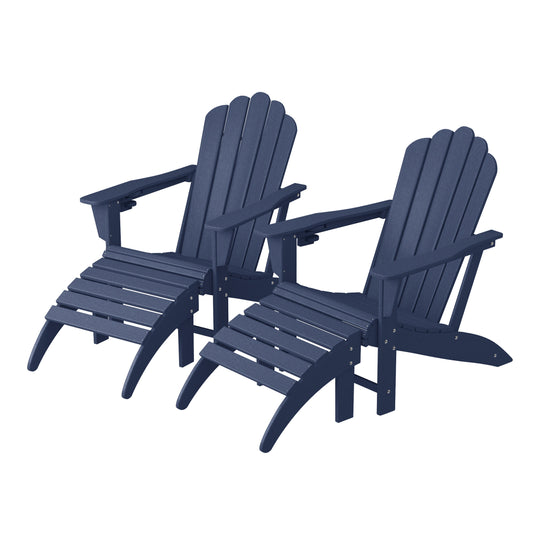 Highland 4-Piece Outdoor Patio HDPE Adirondack Chairs With Ottomans and Cup Holder Set