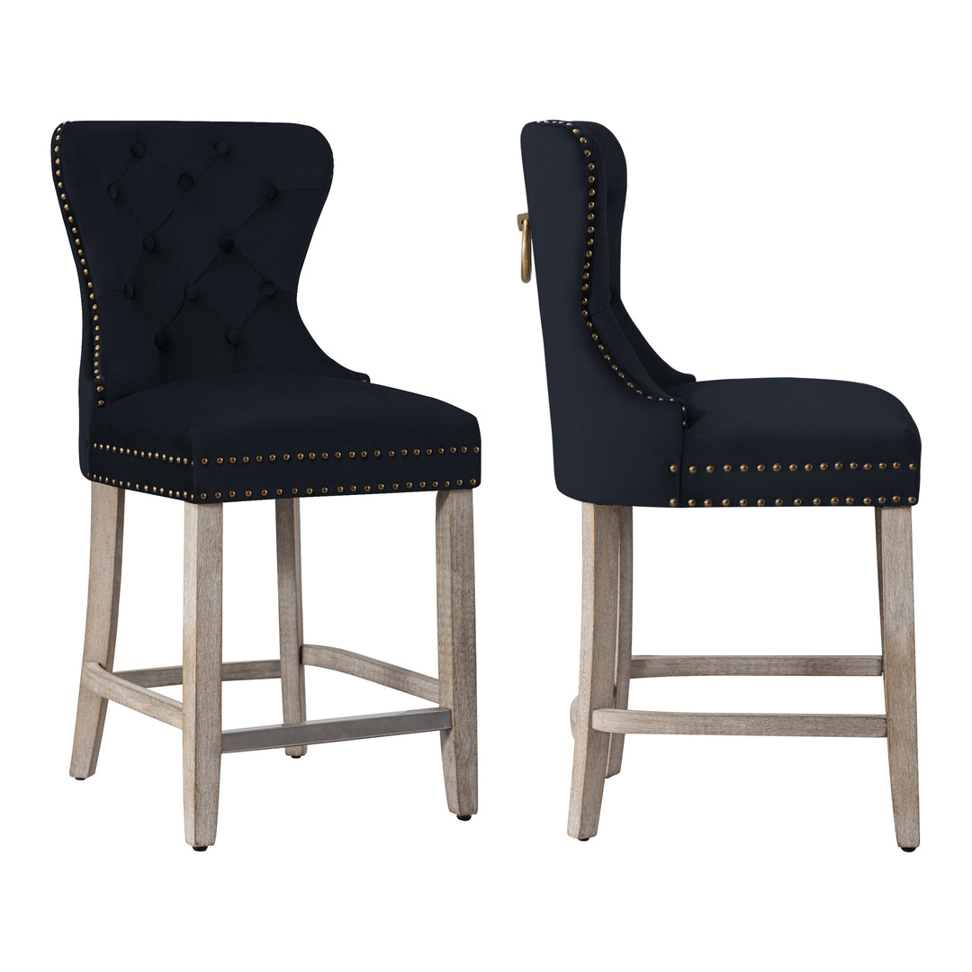Wordford 24" Tufted Velvet Counter Stool (Set of 2), Antique Gray