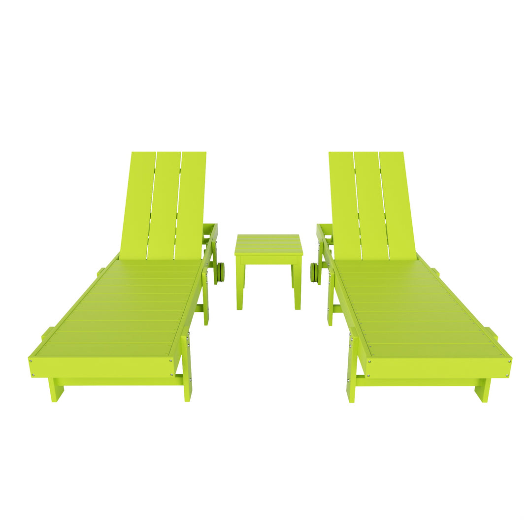 Ashore 3 Piece Modern Poly Reclining Chaise Lounge With Wheels