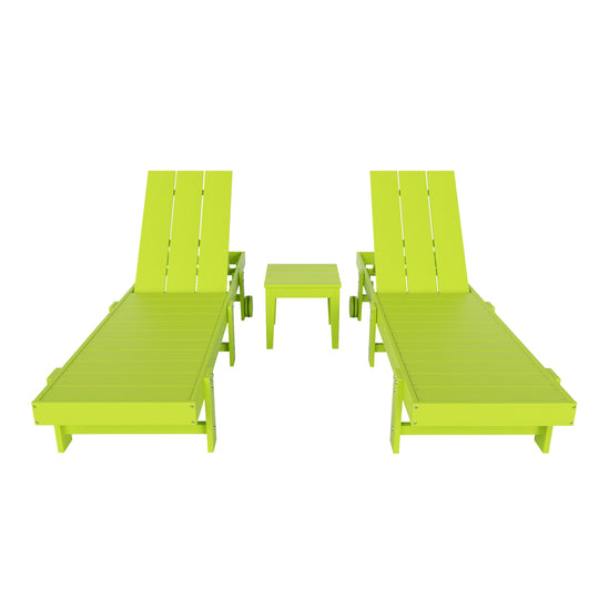 Ashore 3 Piece Modern Poly Reclining Chaise Lounge With Wheels