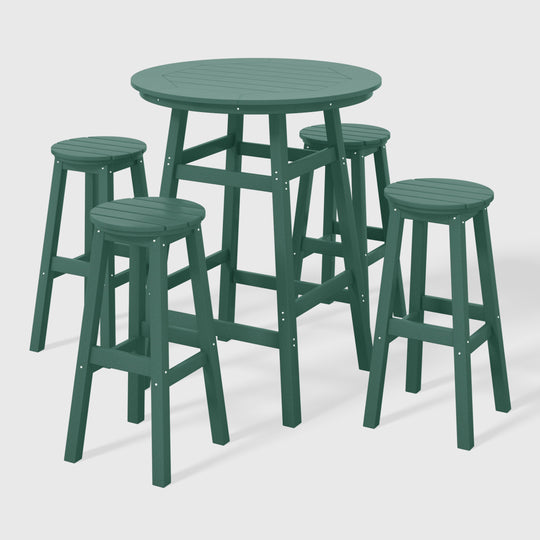 Malibu 5-Piece HDPE Outdoor Patio Dining Bar Bistro Table Set with Bar Stools