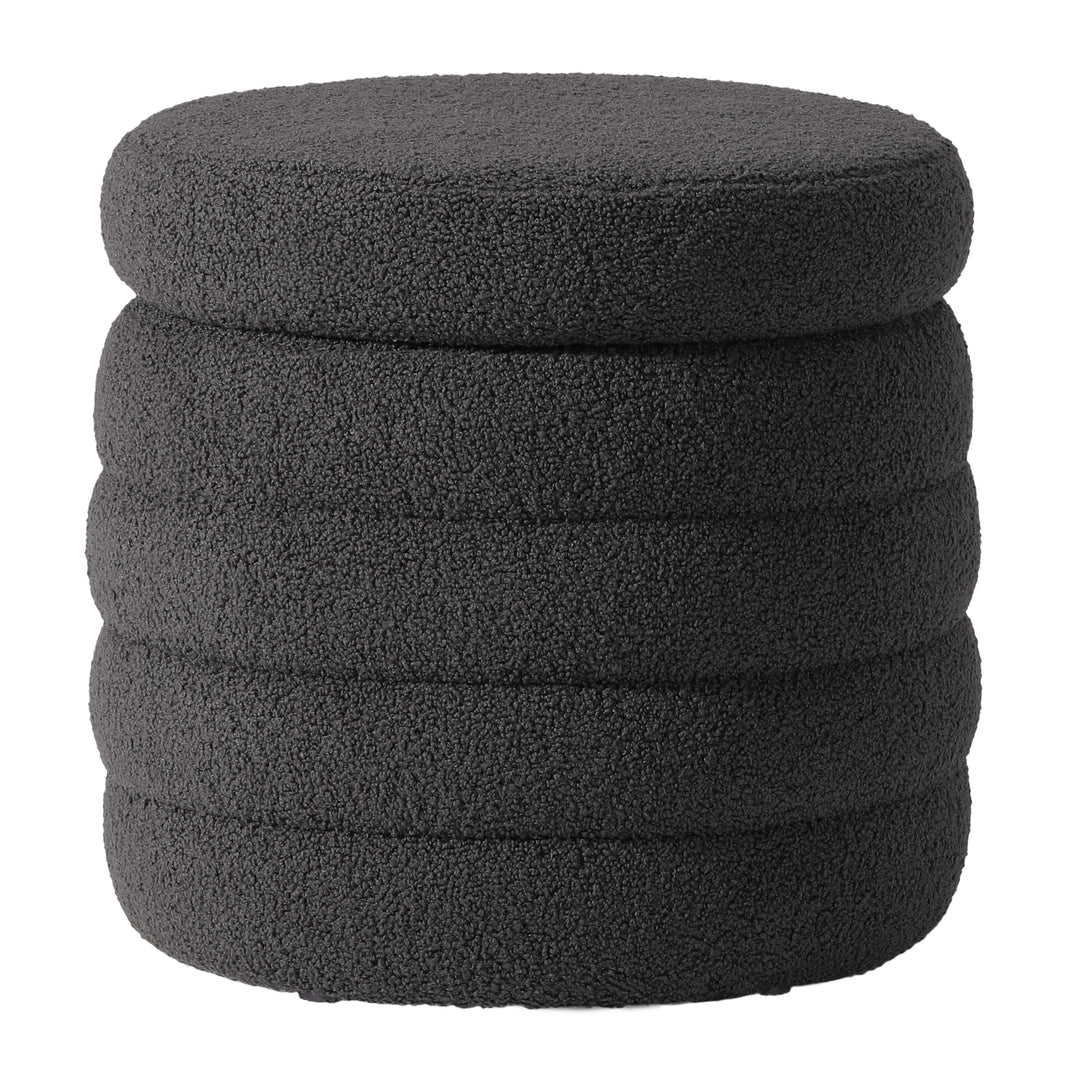 Alexandria Mid-Century Modern Faux Sherpa Round Storage Ottoman