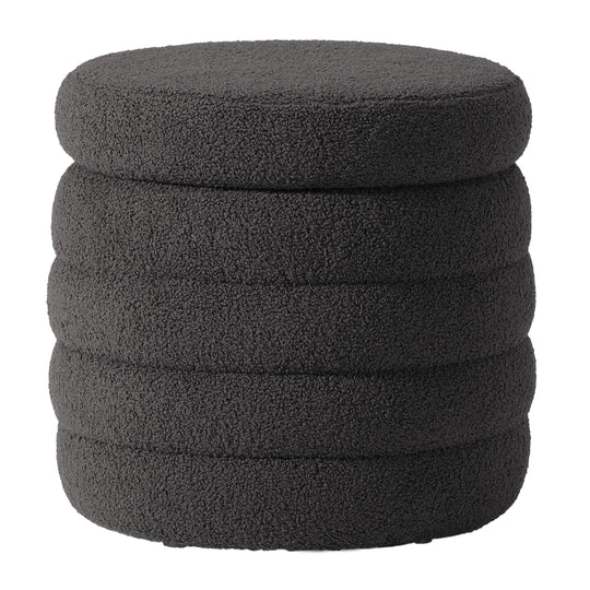Alexandria Mid-Century Modern Faux Sherpa Round Storage Ottoman