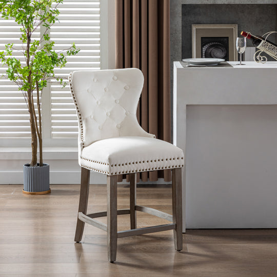 Wordford 24" Tufted Velvet Counter Stool, Antique Gray