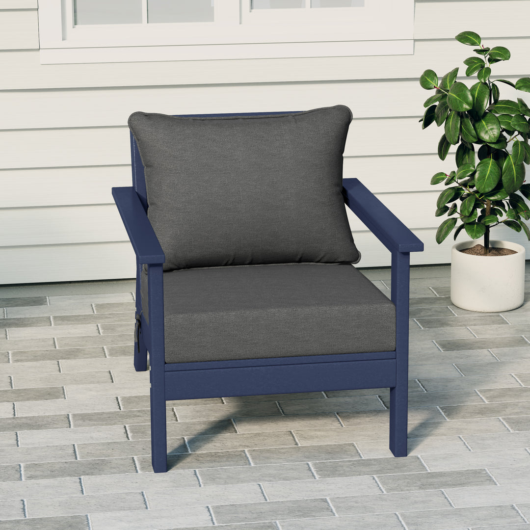 Avalon Outdoor Modern HDPE Patio Club Chair with Deep Seat Cushions