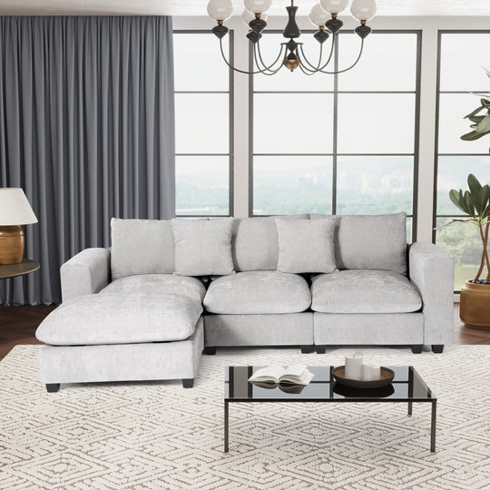 Augusta 99" Modular Chenille L-Shaped Sectional Sofa and Chaise With USB/Type-C Ports and Side Pockets