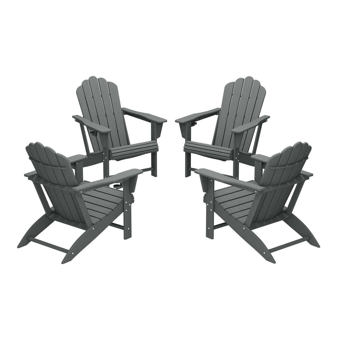 Highland Outdoor Patio HDPE Adirondack Chairs With Cup Holders (Set of 4)