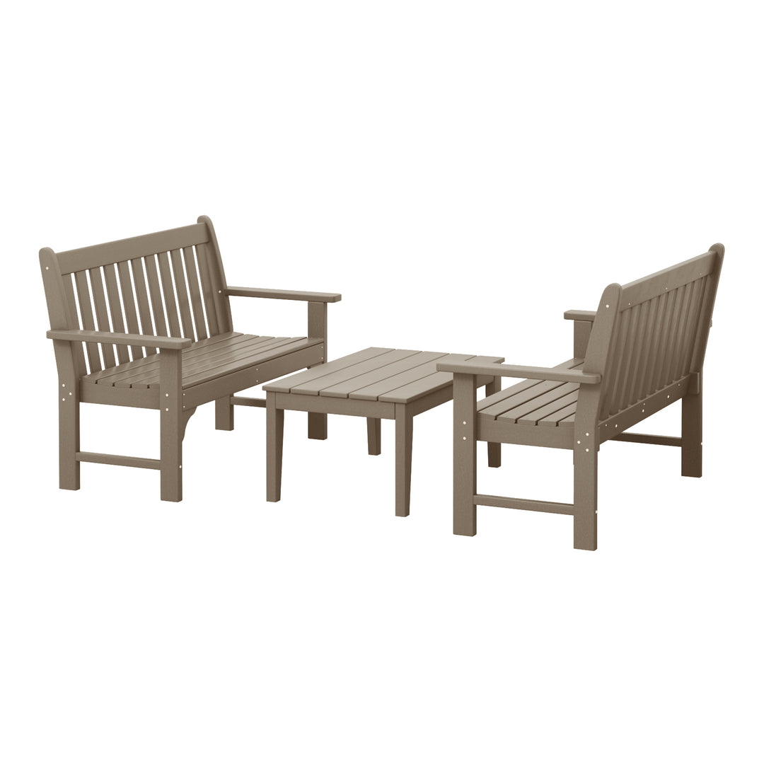 Malibu 3-Piece HDPE Outdoor Patio Furniture Couch and Coffee Table Set