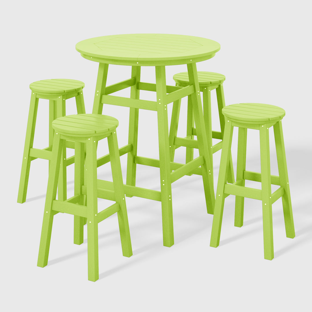 Malibu 5-Piece HDPE Outdoor Patio Dining Bar Bistro Table Set with Bar Stools