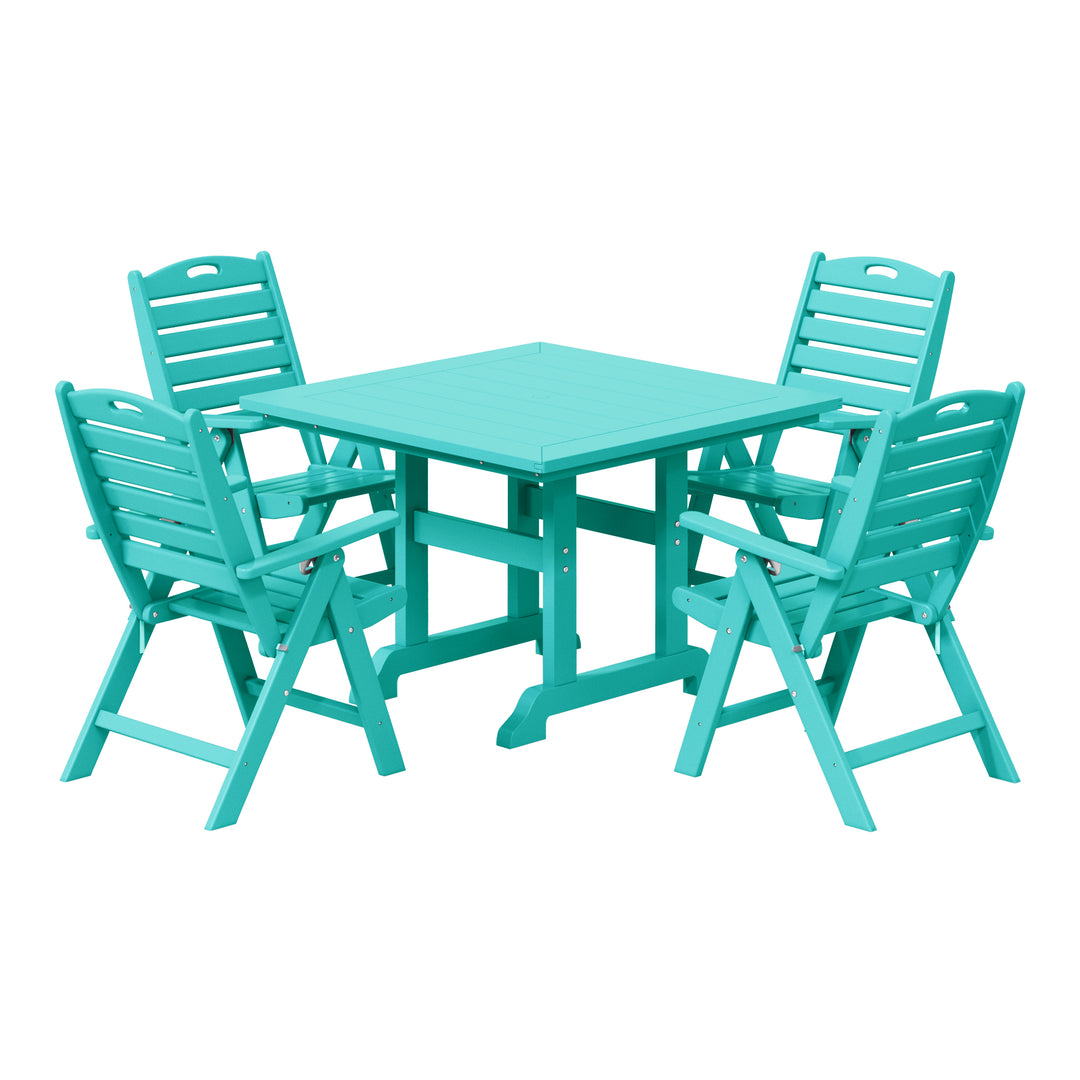 Malibu 5-Piece HDPE Square Patio Dining Table Set with Foldable Chairs