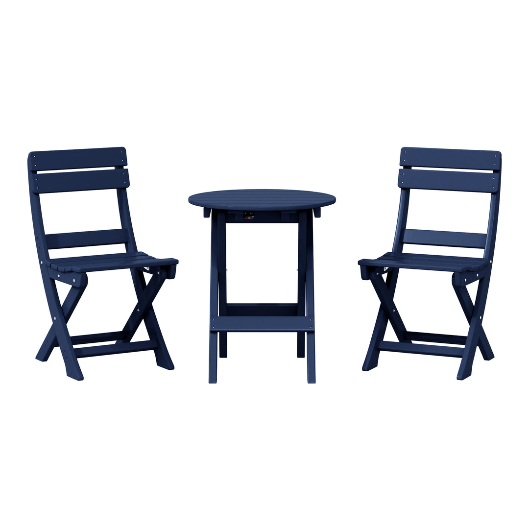 Malibu 3-Piece Outdoor HDPE Folding Patio Bistro Table and Chairs