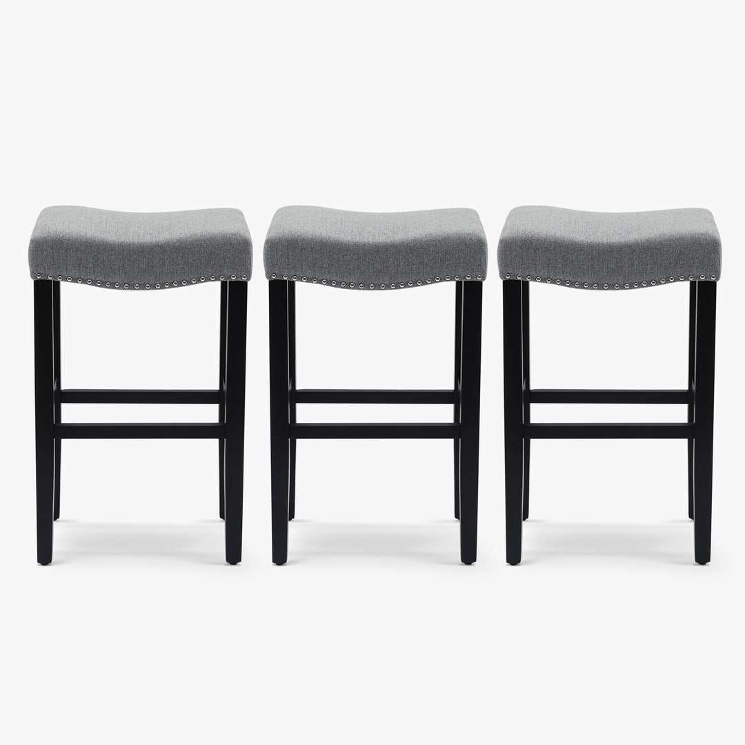 Lenox 29" Upholstered Saddle Seat Black Bar Stool (Set of 3)