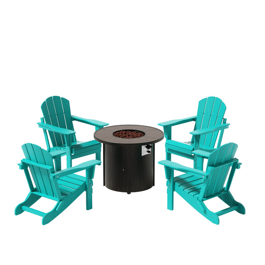 Malibu Outdoor Adirondack Folding Chair With Round Fire Pit Table
