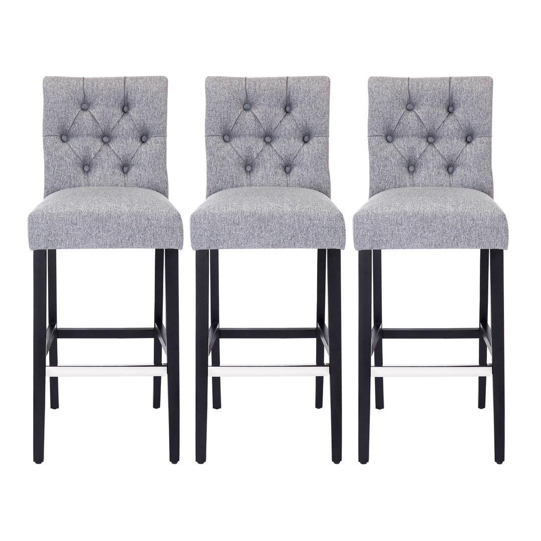 Hayes 29" Linen Fabric Tufted Bar Stool (Set of 3), Black