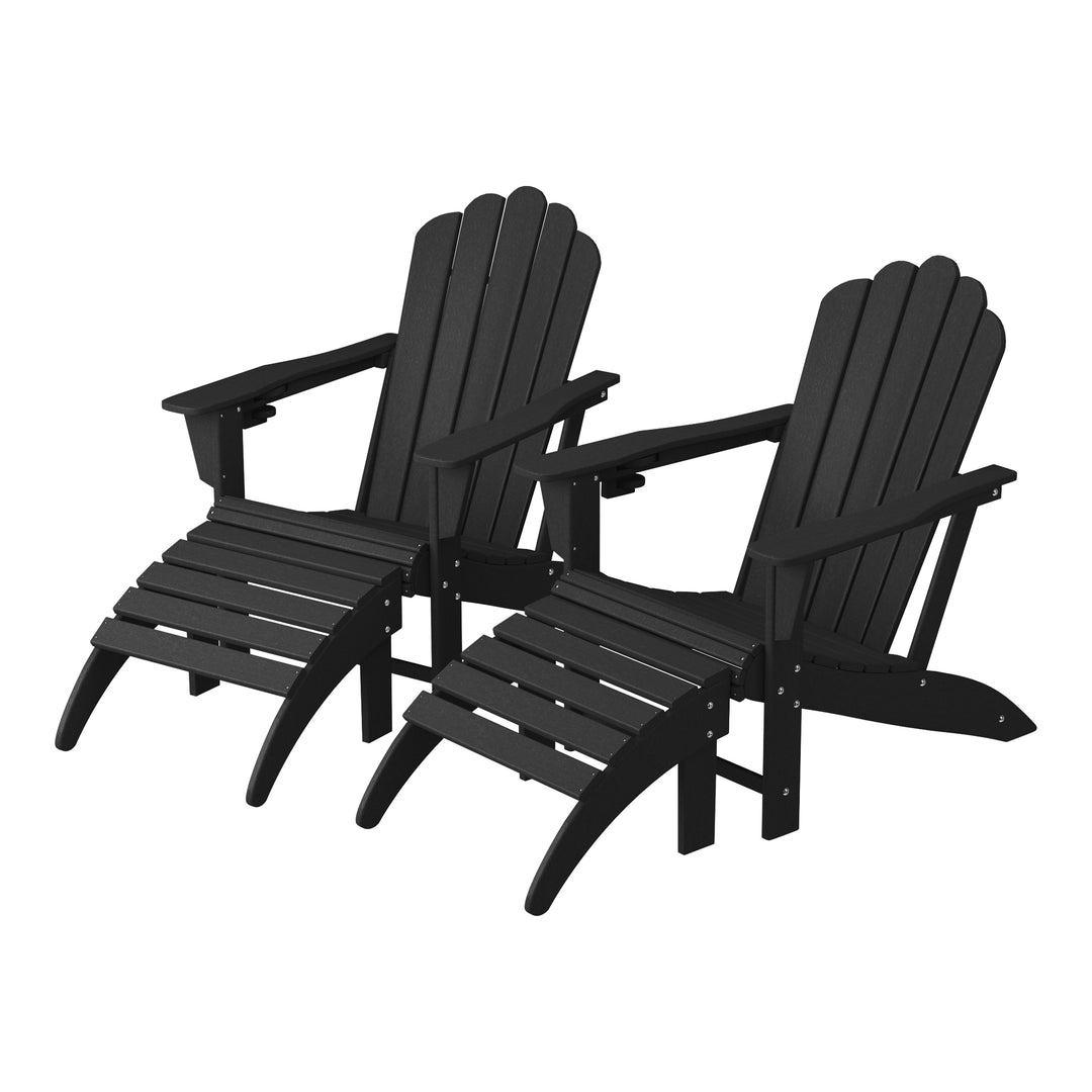 Highland 4-Piece Outdoor Patio HDPE Adirondack Chairs With Ottomans and Cup Holder Set