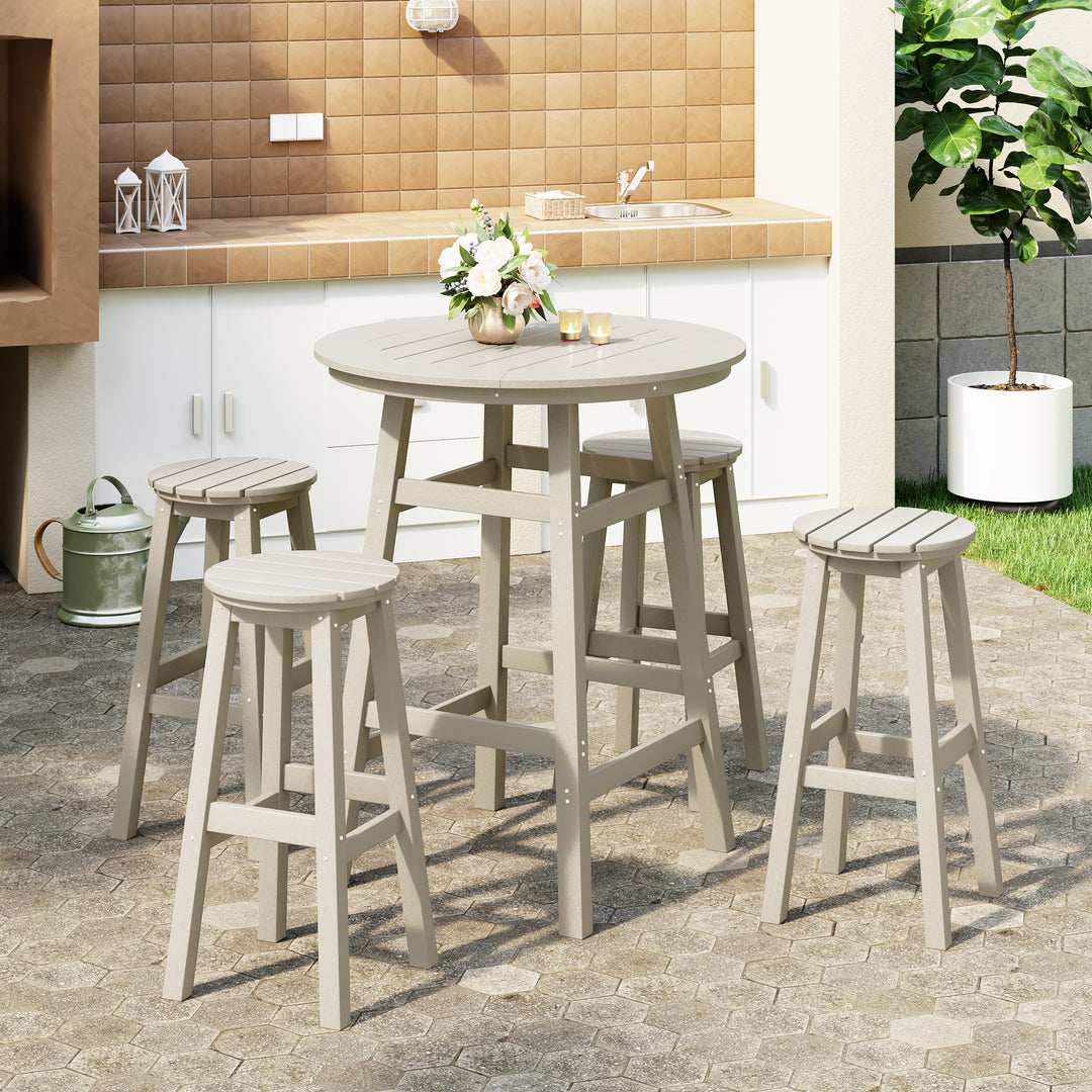 Malibu 5-Piece HDPE Outdoor Patio Dining Bar Bistro Table Set with Bar Stools