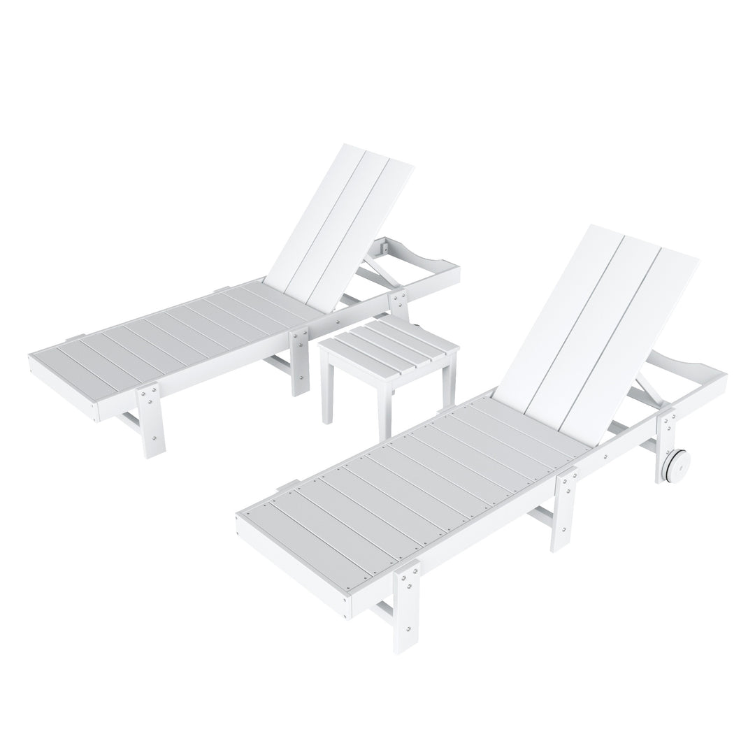 Ashore 3 Piece Modern Poly Reclining Chaise Lounge With Wheels