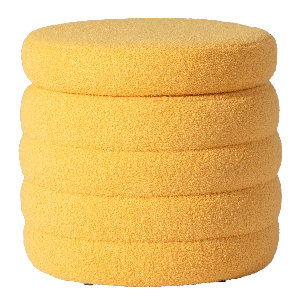 Alexandria Mid-Century Modern Faux Sherpa Round Storage Ottoman