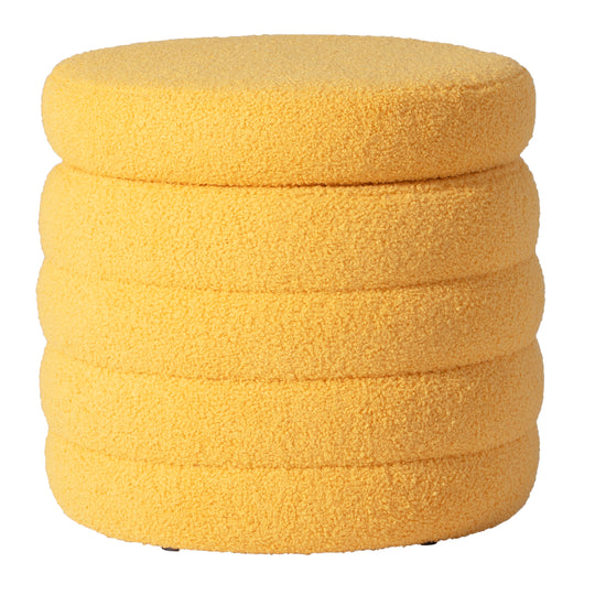 Alexandria Mid-Century Modern Faux Sherpa Round Storage Ottoman