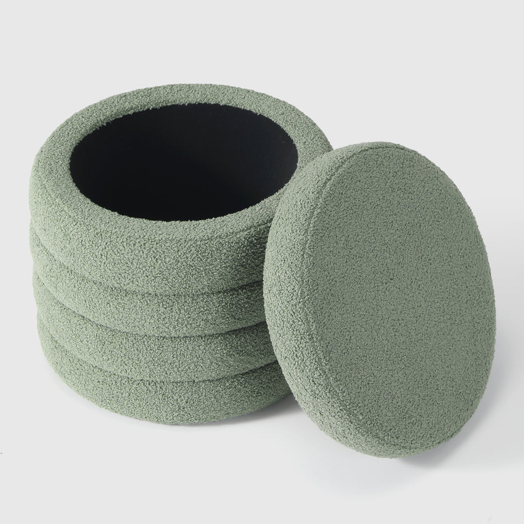 Alexandria Mid-Century Modern Faux Sherpa Round Storage Ottoman