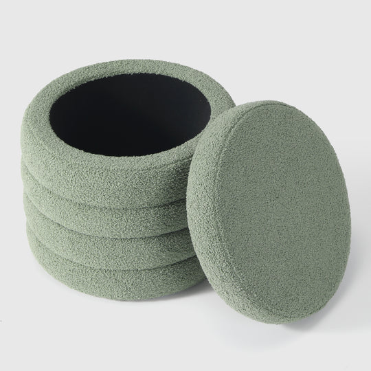 Alexandria Mid-Century Modern Faux Sherpa Round Storage Ottoman