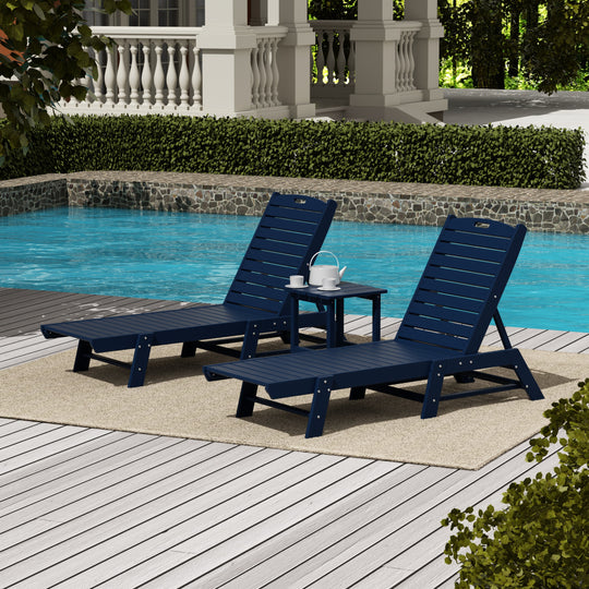 Malibu Poly Reclining Outdoor Patio Chaise Lounge Chair with Side Table Set