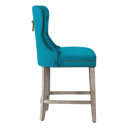 Wordford 24" Tufted Velvet Counter Stool, Antique Gray