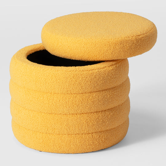 Alexandria Mid-Century Modern Faux Sherpa Round Storage Ottoman