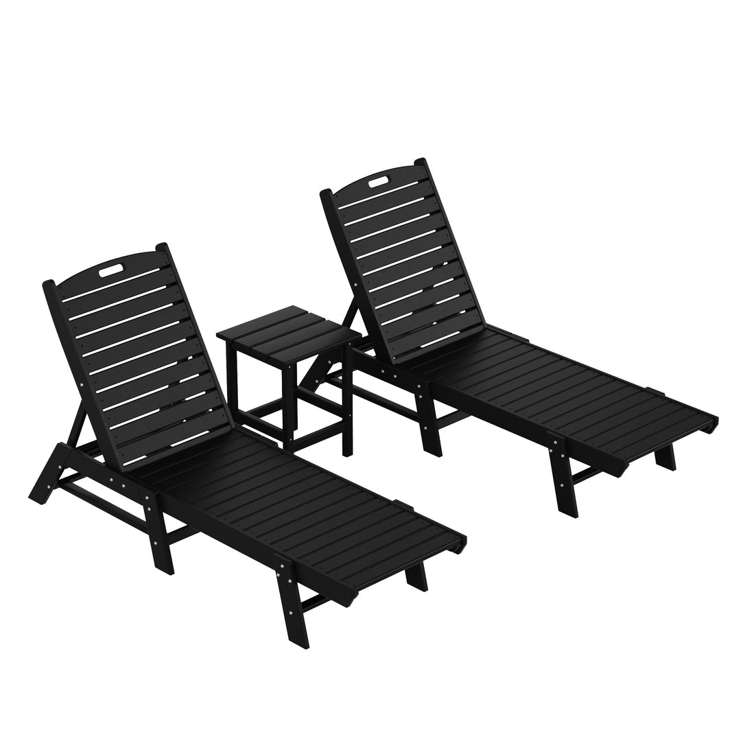 Malibu Poly Reclining Outdoor Patio Chaise Lounge Chair with Side Table Set