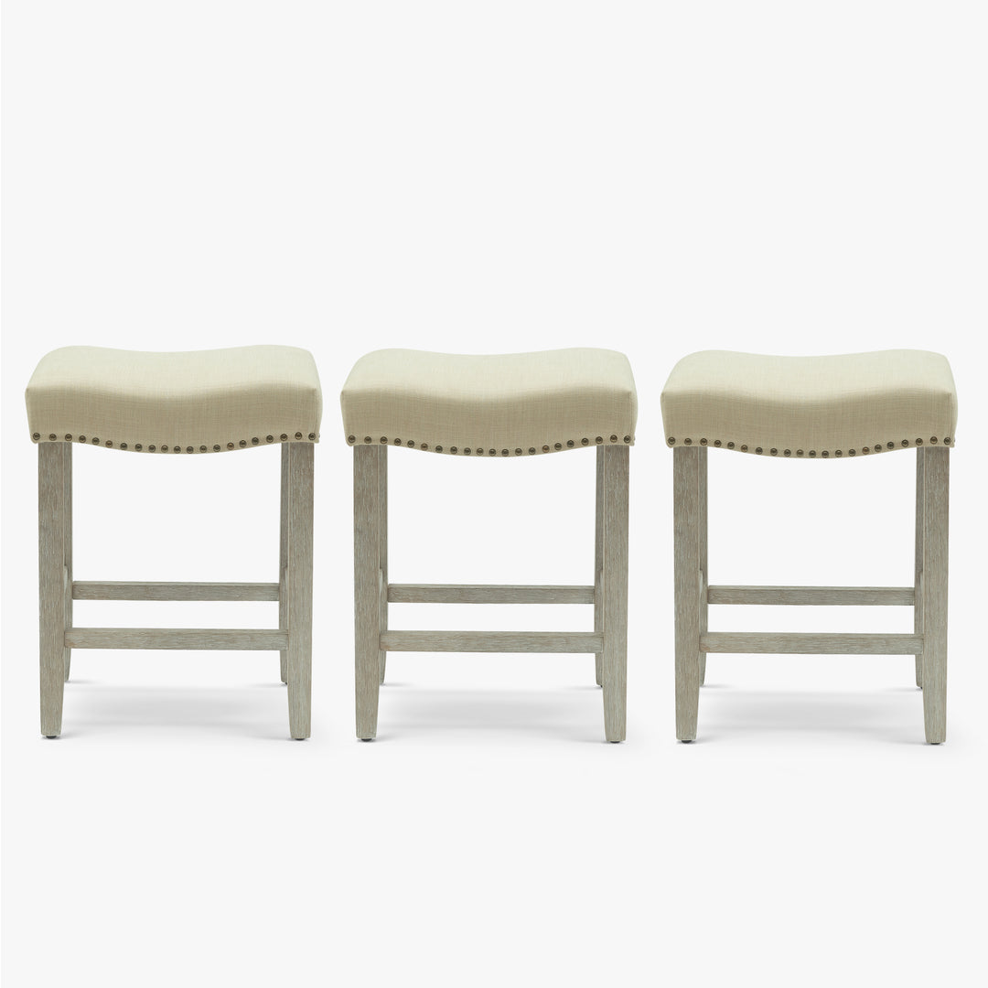Lenox 24" Upholstered Saddle Seat Antique Gray Counter Stool (Set of 3)