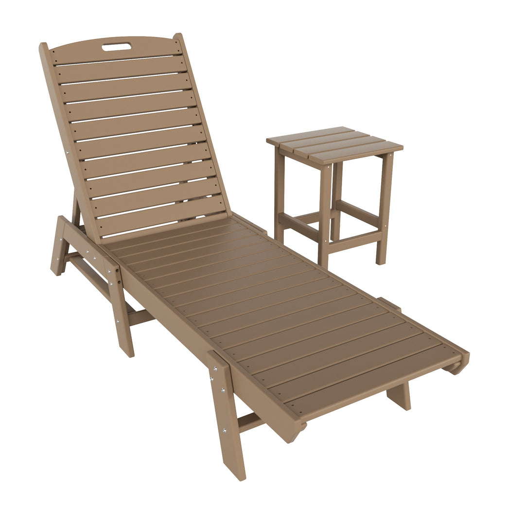 Malibu 2-Piece Poly Outdoor Patio Chaise Lounge Chair with Side Table Set