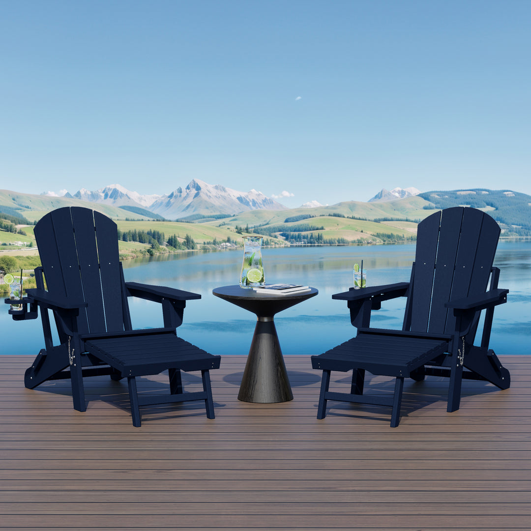 Malibu Folding Adjustable Adirondack Chair with Retractable Ottoman and Cup Holder (Set of 2)