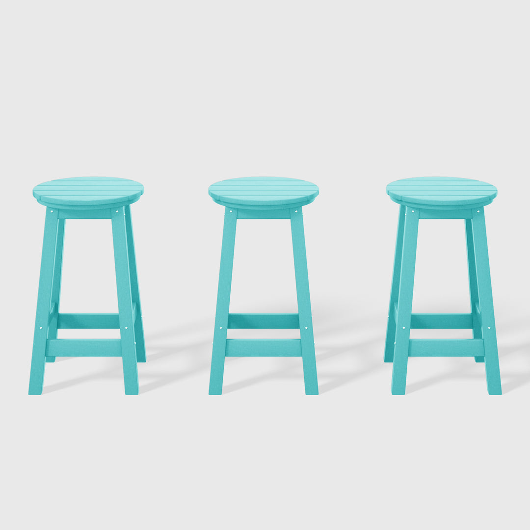 Malibu 24" HDPE Outdoor Patio Round Counter Height Bar Stool (Set of 3)